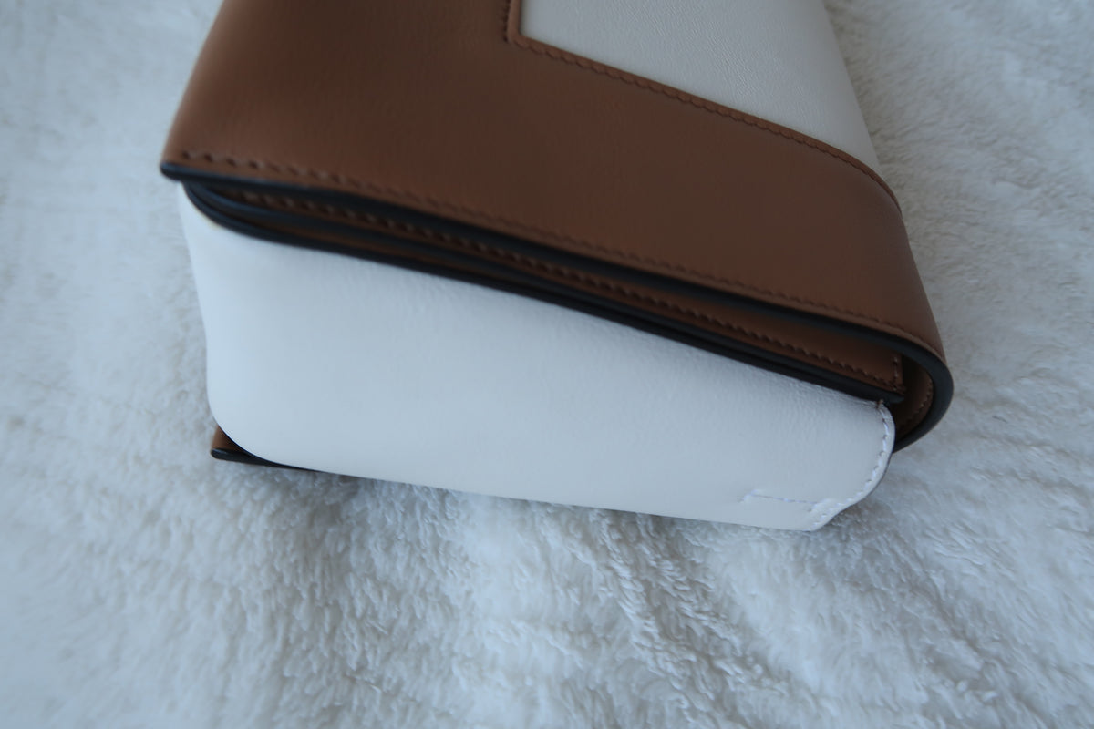 Celine Shiny Smooth Calfskin Medium Frame Shoulder Bag Tan Optic White