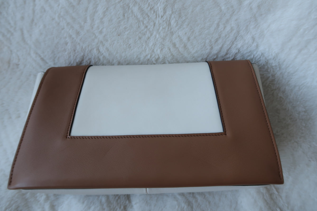 Celine Shiny Smooth Calfskin Medium Frame Shoulder Bag Tan Optic White