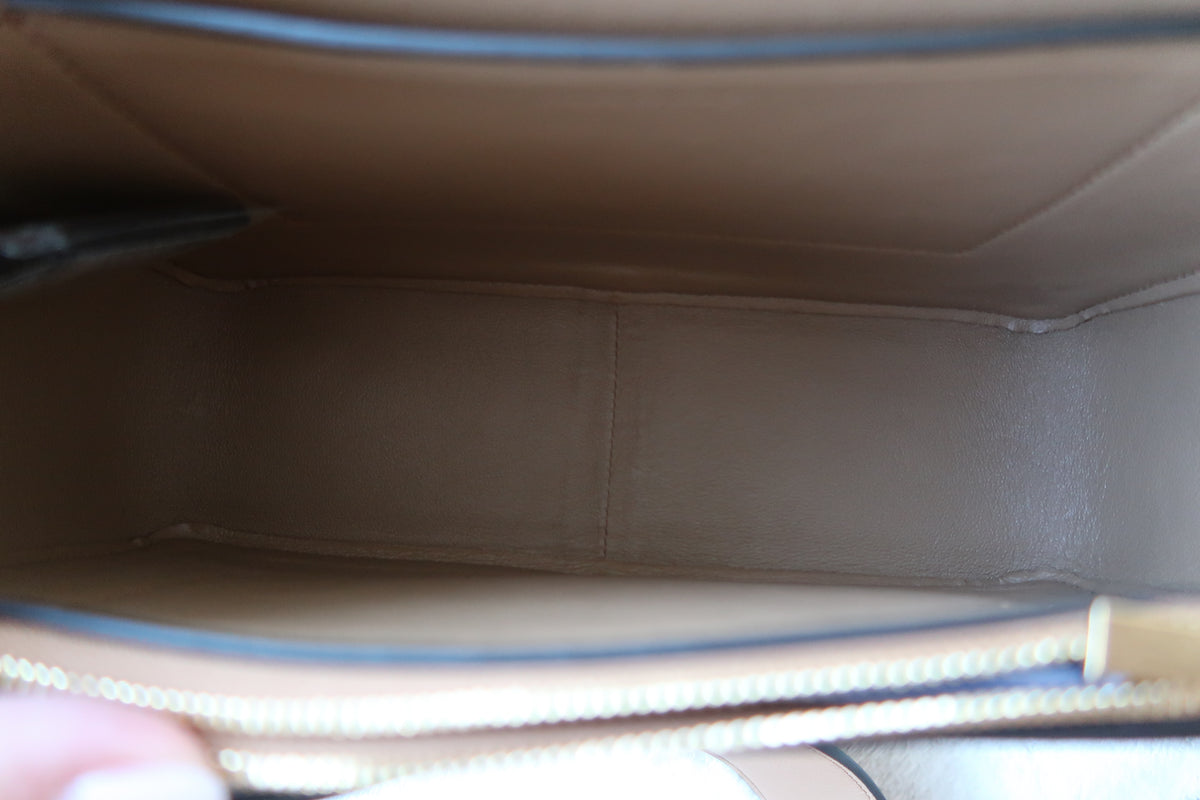 Celine Shiny Smooth Calfskin Medium Frame Shoulder Bag Tan Optic White