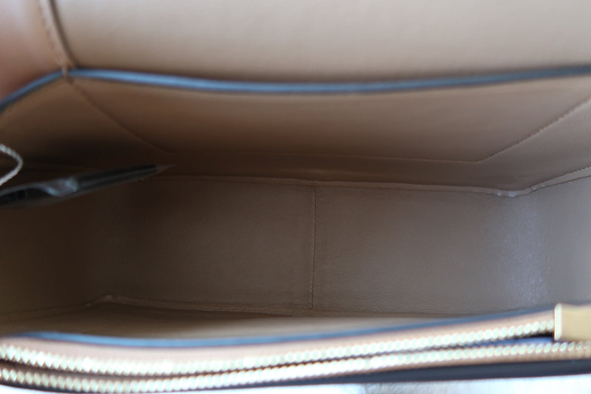 Celine Shiny Smooth Calfskin Medium Frame Shoulder Bag Tan Optic White