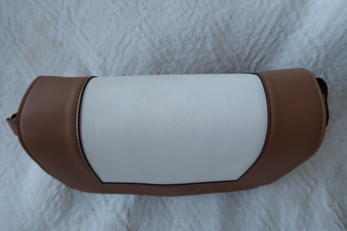 Celine Shiny Smooth Calfskin Medium Frame Shoulder Bag Tan Optic White