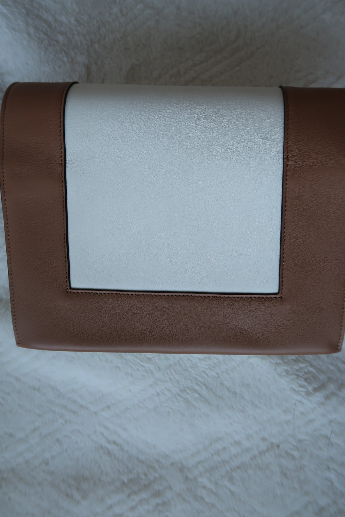 Celine Shiny Smooth Calfskin Medium Frame Shoulder Bag Tan Optic White