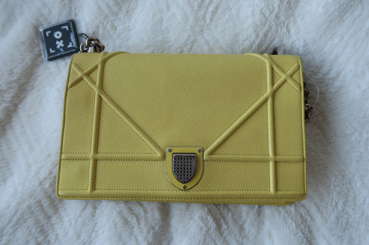 Christian Dior Diorama Shoulder Bag – Yellow Leather with Silver-Tone Hardware