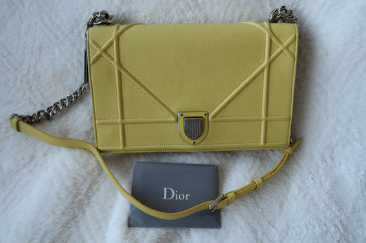 Christian Dior Diorama Shoulder Bag – Yellow Leather with Silver-Tone Hardware