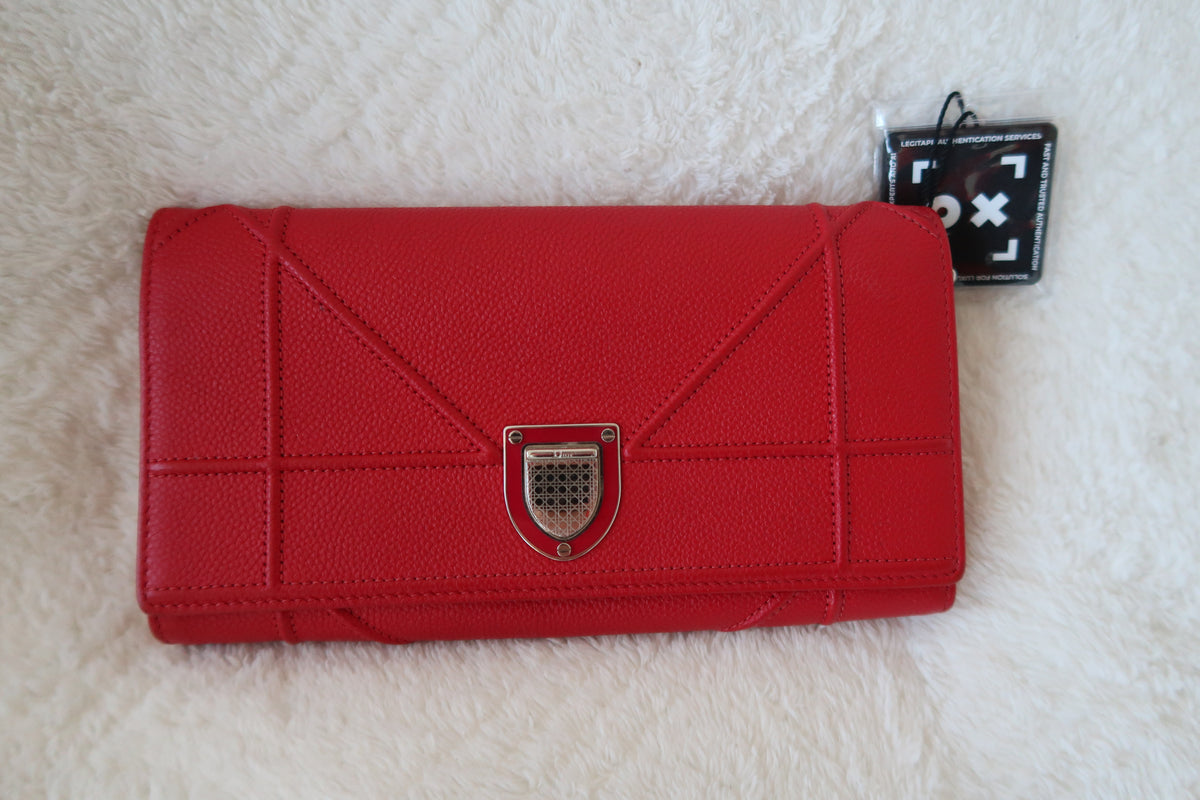 Dior Red Cannage Leather Diorama Wallet on Chain