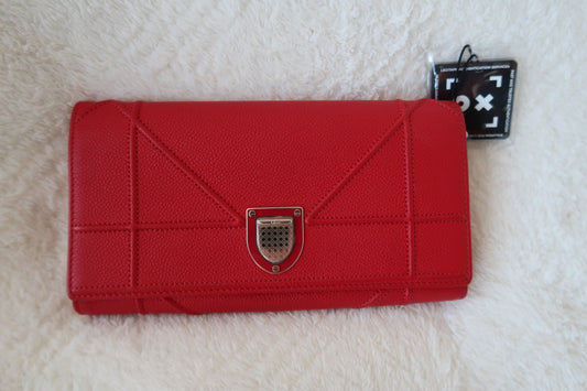 Dior Red Cannage Leather Diorama Wallet on Chain