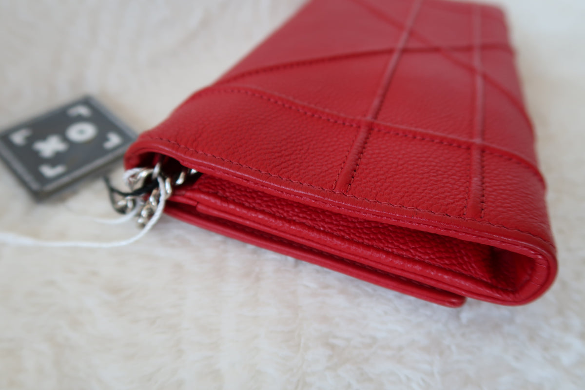 Dior Red Cannage Leather Diorama Wallet on Chain