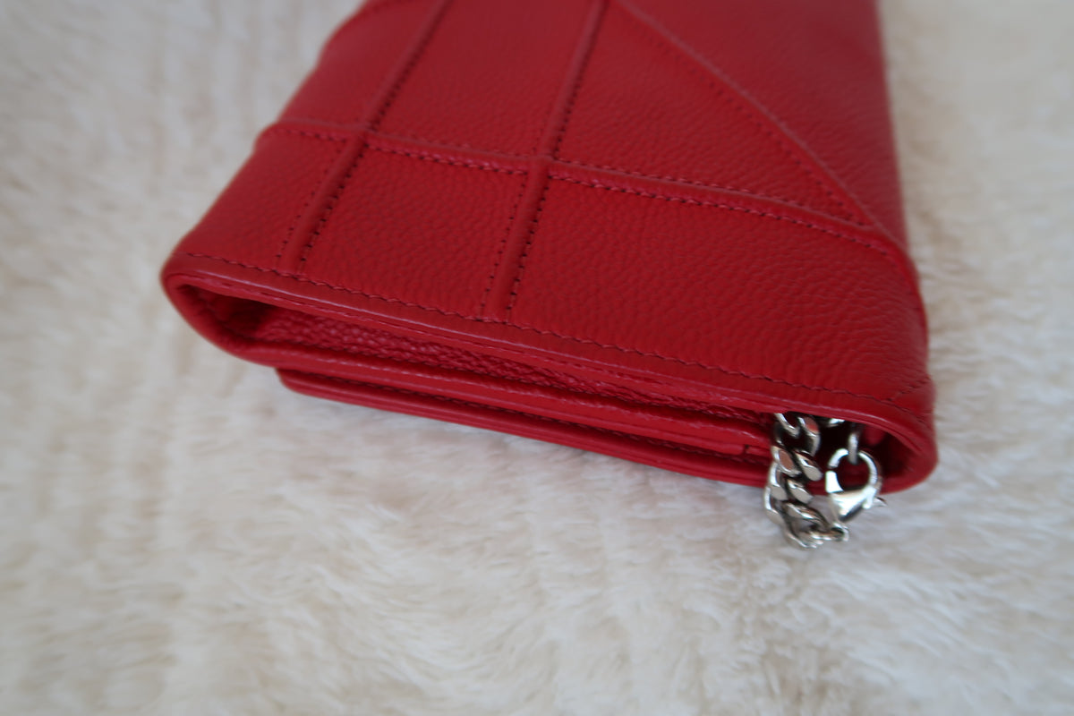Dior Red Cannage Leather Diorama Wallet on Chain