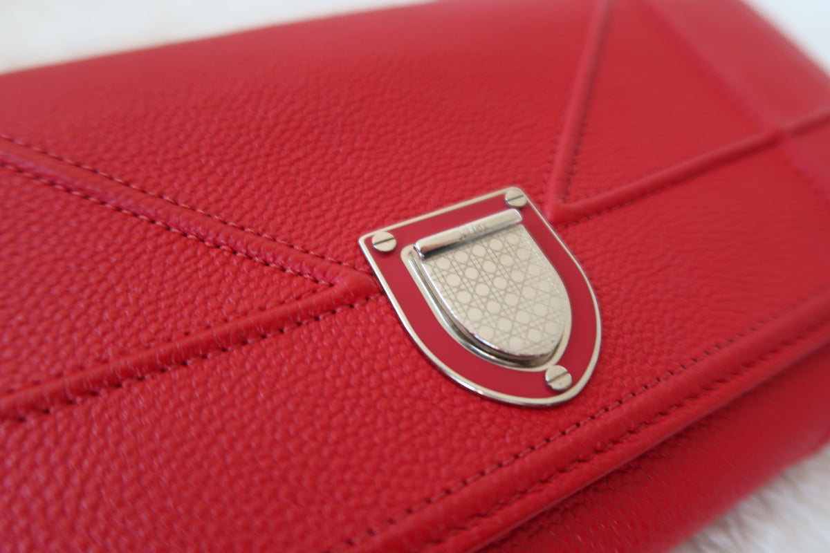 Dior Red Cannage Leather Diorama Wallet on Chain