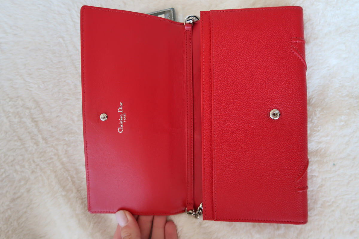 Dior Red Cannage Leather Diorama Wallet on Chain