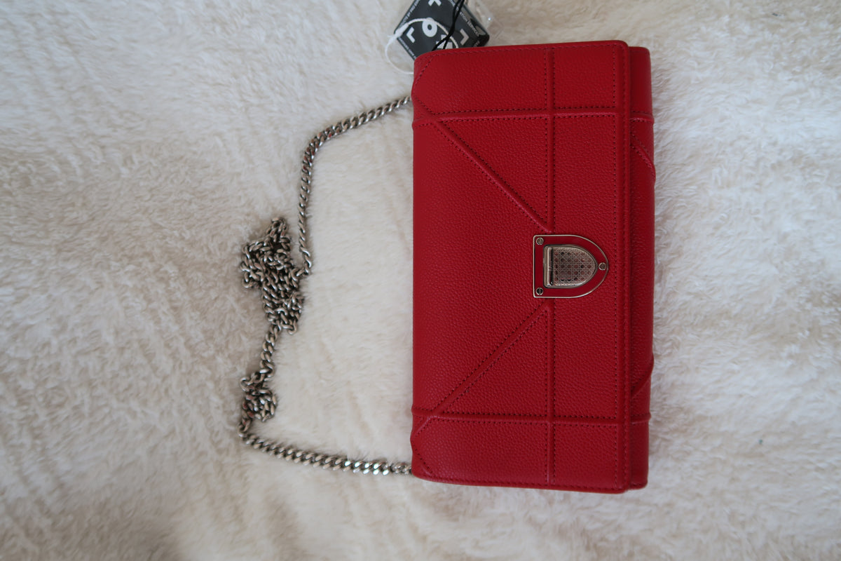 Dior Red Cannage Leather Diorama Wallet on Chain