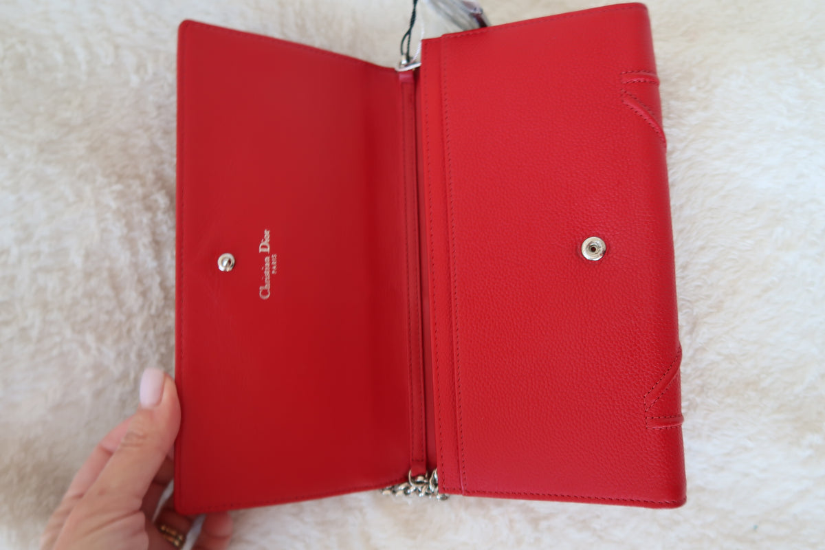 Dior Red Cannage Leather Diorama Wallet on Chain