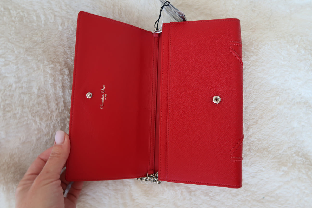 Dior Red Cannage Leather Diorama Wallet on Chain