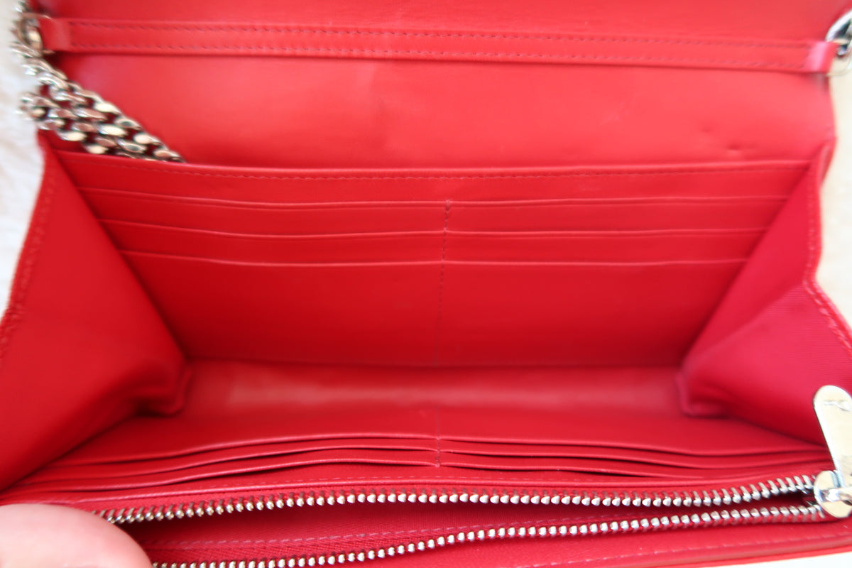 Dior Red Cannage Leather Diorama Wallet on Chain