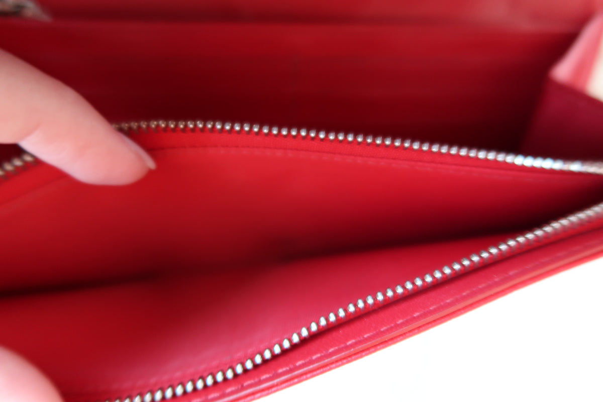 Dior Red Cannage Leather Diorama Wallet on Chain