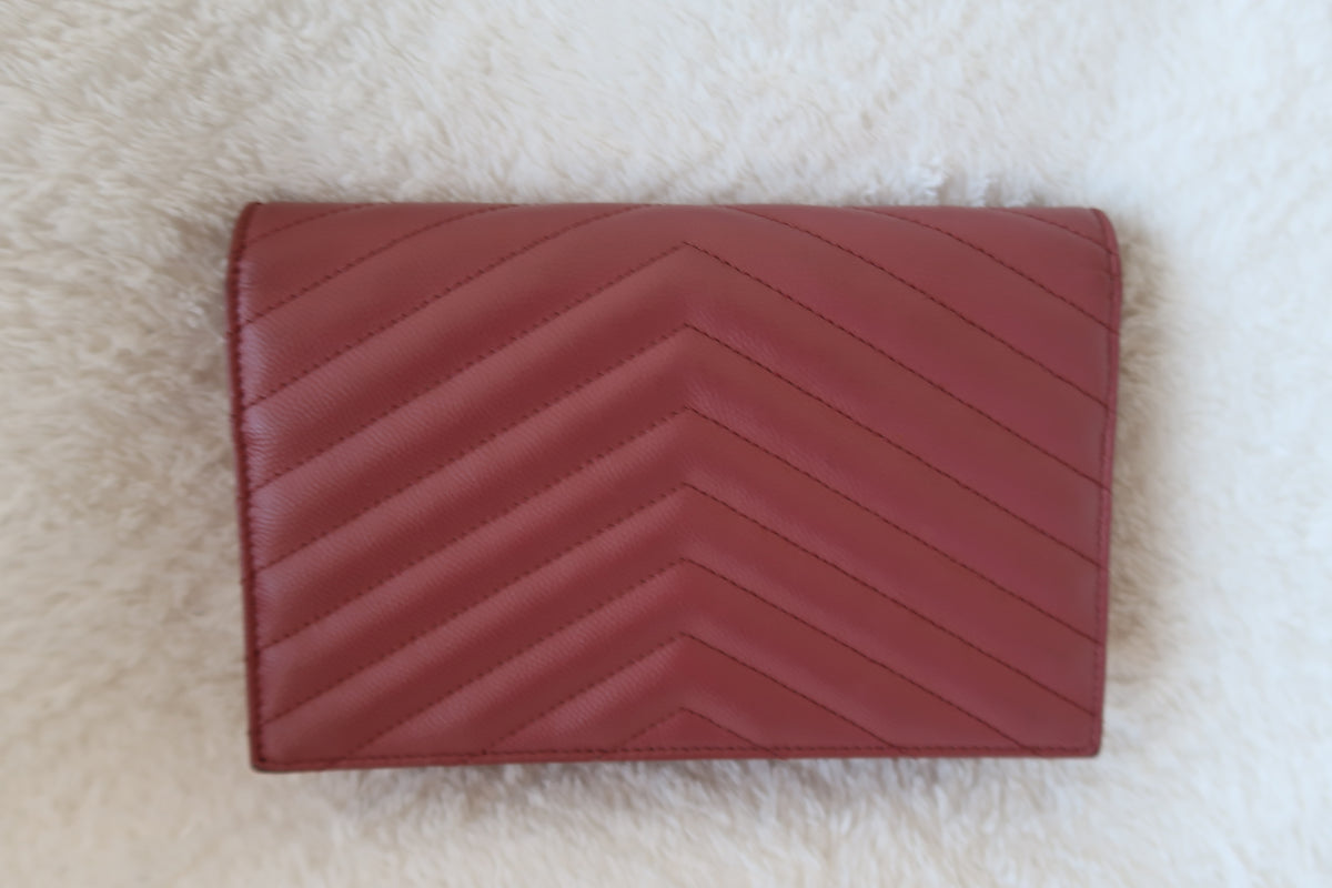 Saint Laurent Pink Leather Classic Monogram Envelope Wallet on chain