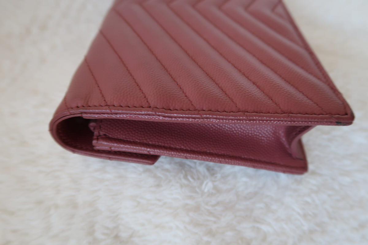 Saint Laurent Pink Leather Classic Monogram Envelope Wallet on chain