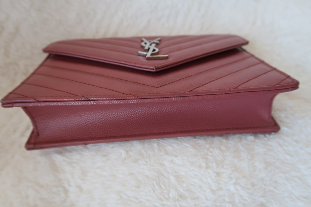 Saint Laurent Pink Leather Classic Monogram Envelope Wallet on chain