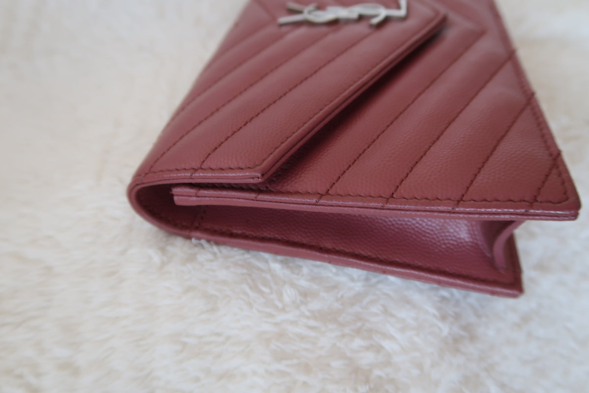 Saint Laurent Pink Leather Classic Monogram Envelope Wallet on chain