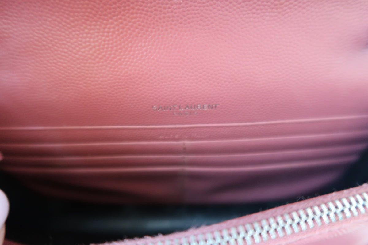 Saint Laurent Pink Leather Classic Monogram Envelope Wallet on chain