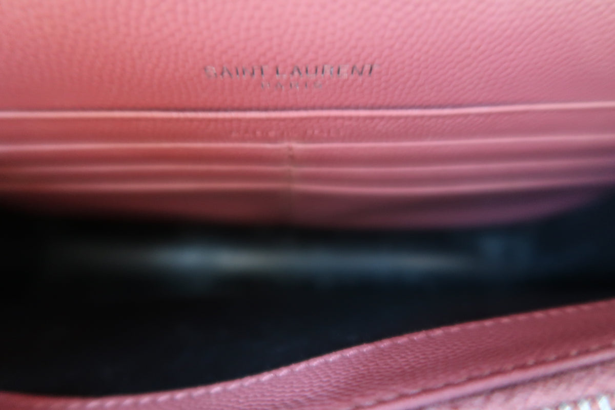 Saint Laurent Pink Leather Classic Monogram Envelope Wallet on chain