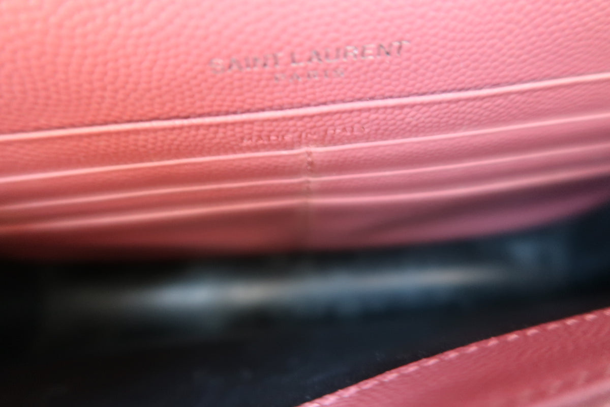 Saint Laurent Pink Leather Classic Monogram Envelope Wallet on chain