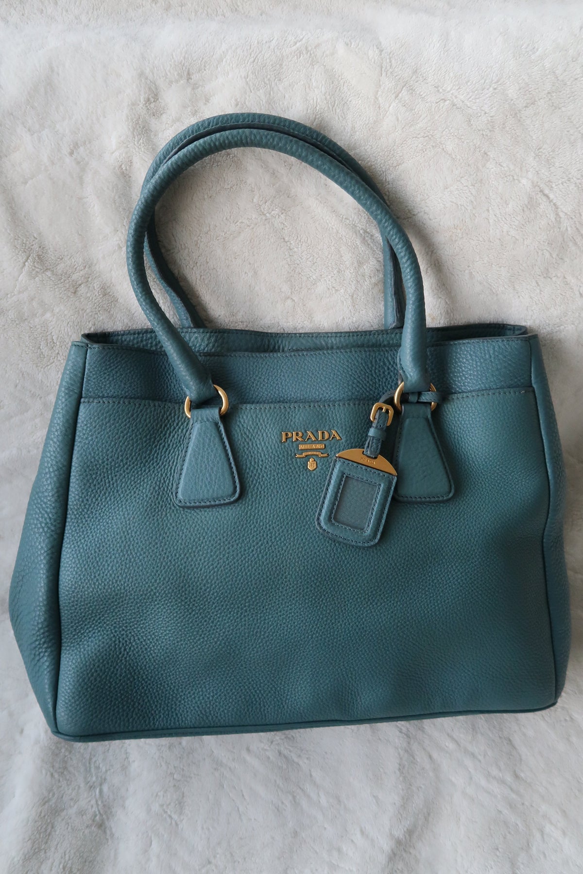 Prada Vitello Daino Leather Tote - Blue