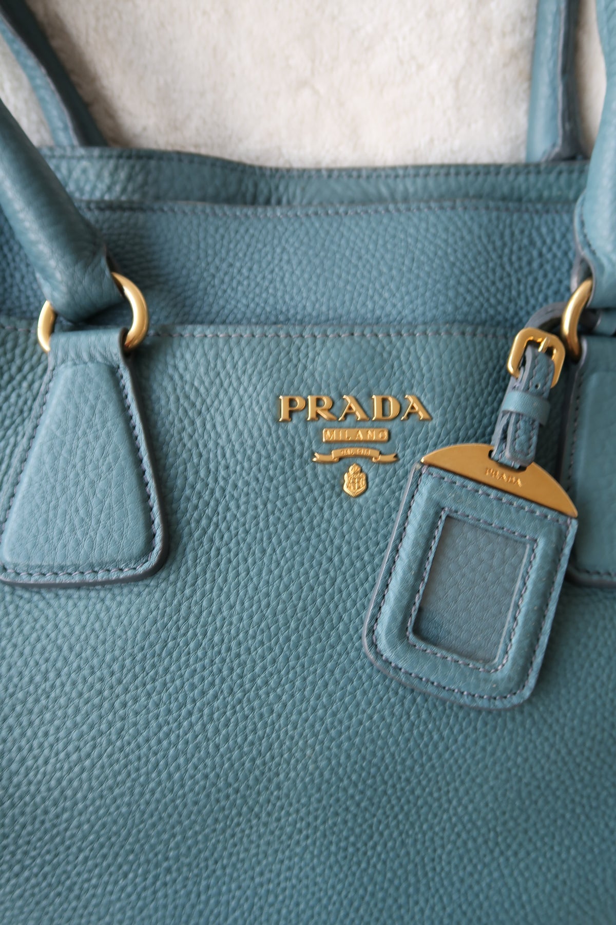 Prada Vitello Daino Leather Tote - Blue
