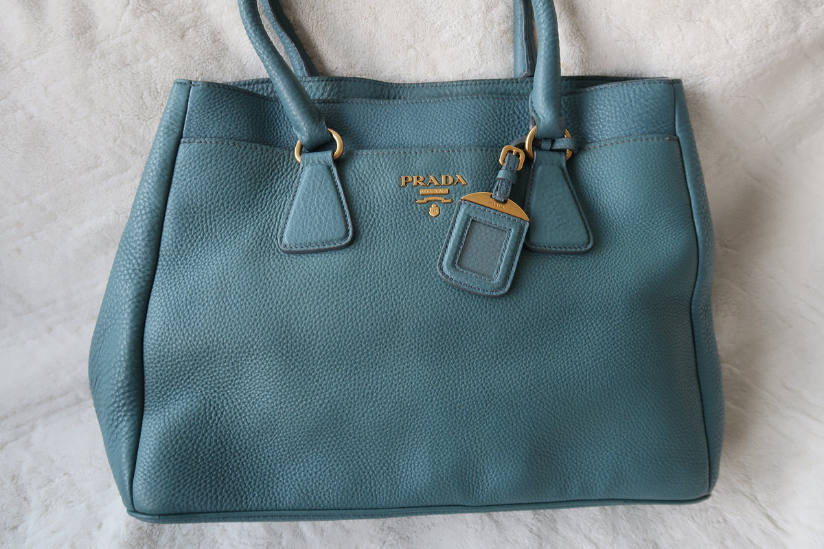 Prada Vitello Daino Leather Tote - Blue