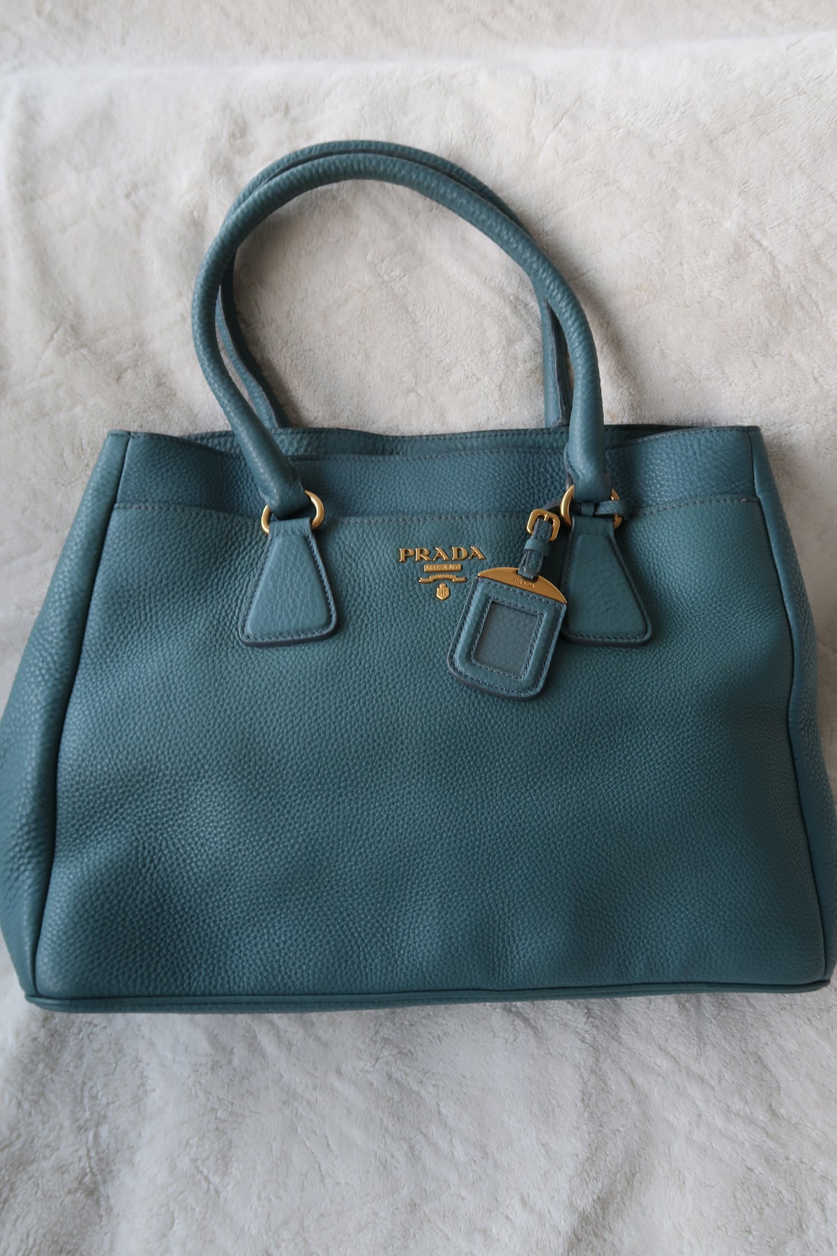 Prada Vitello Daino Leather Tote - Blue