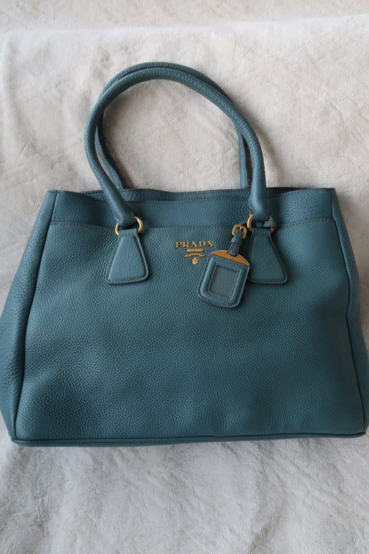 Prada Vitello Daino Leather Tote - Blue