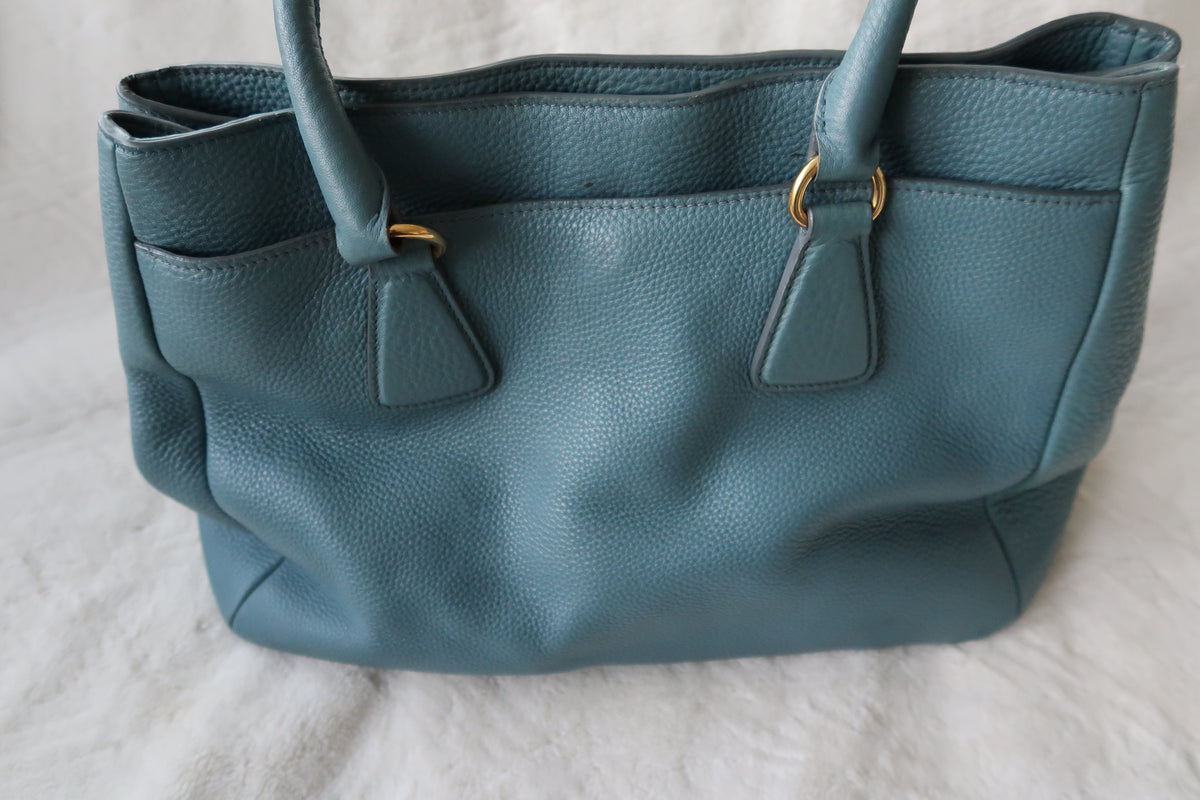 Prada Vitello Daino Leather Tote - Blue