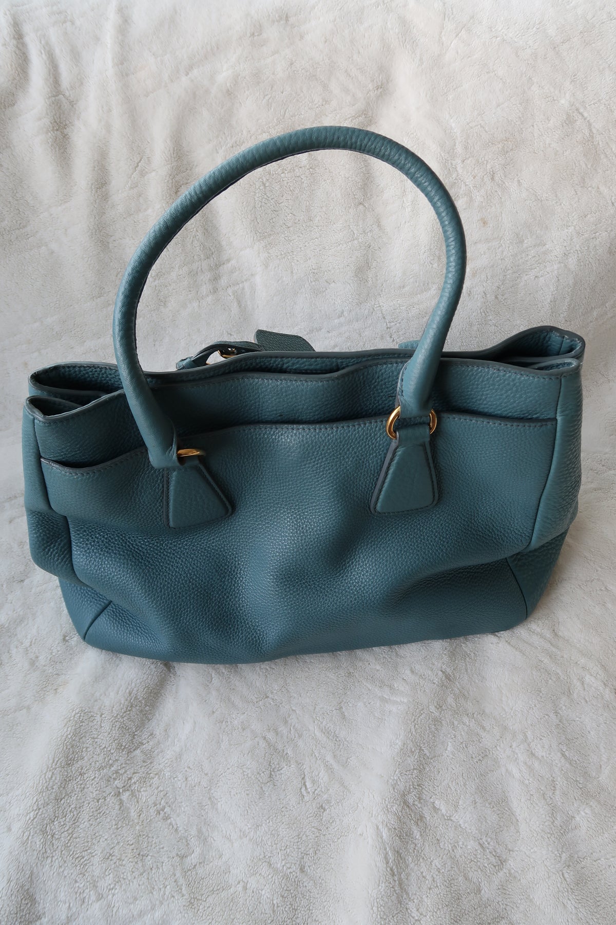 Prada Vitello Daino Leather Tote - Blue