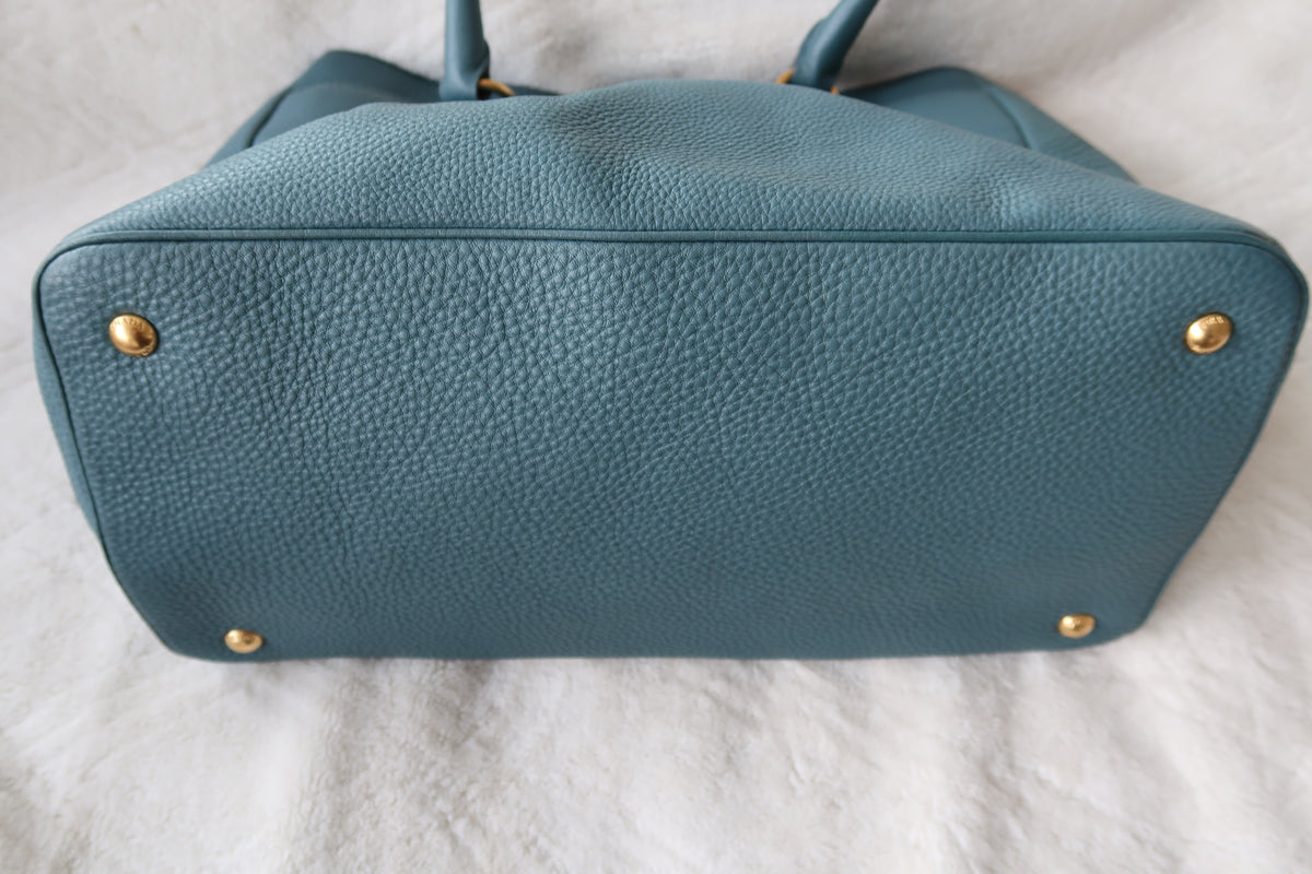 Prada Vitello Daino Leather Tote - Blue