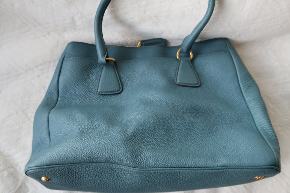 Prada Vitello Daino Leather Tote - Blue