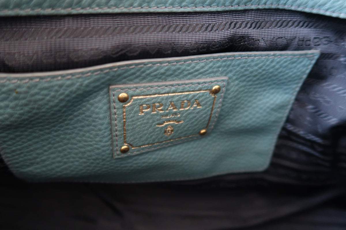 Prada Vitello Daino Leather Tote - Blue