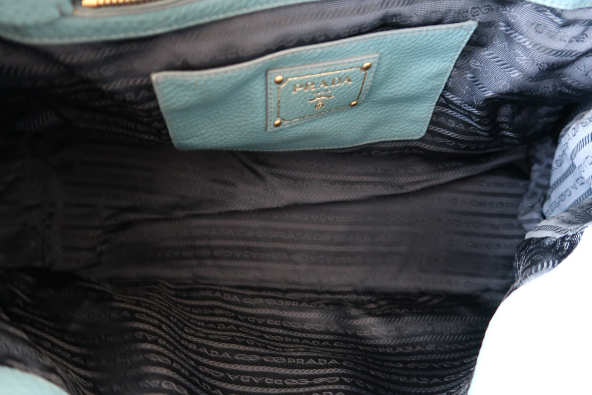 Prada Vitello Daino Leather Tote - Blue