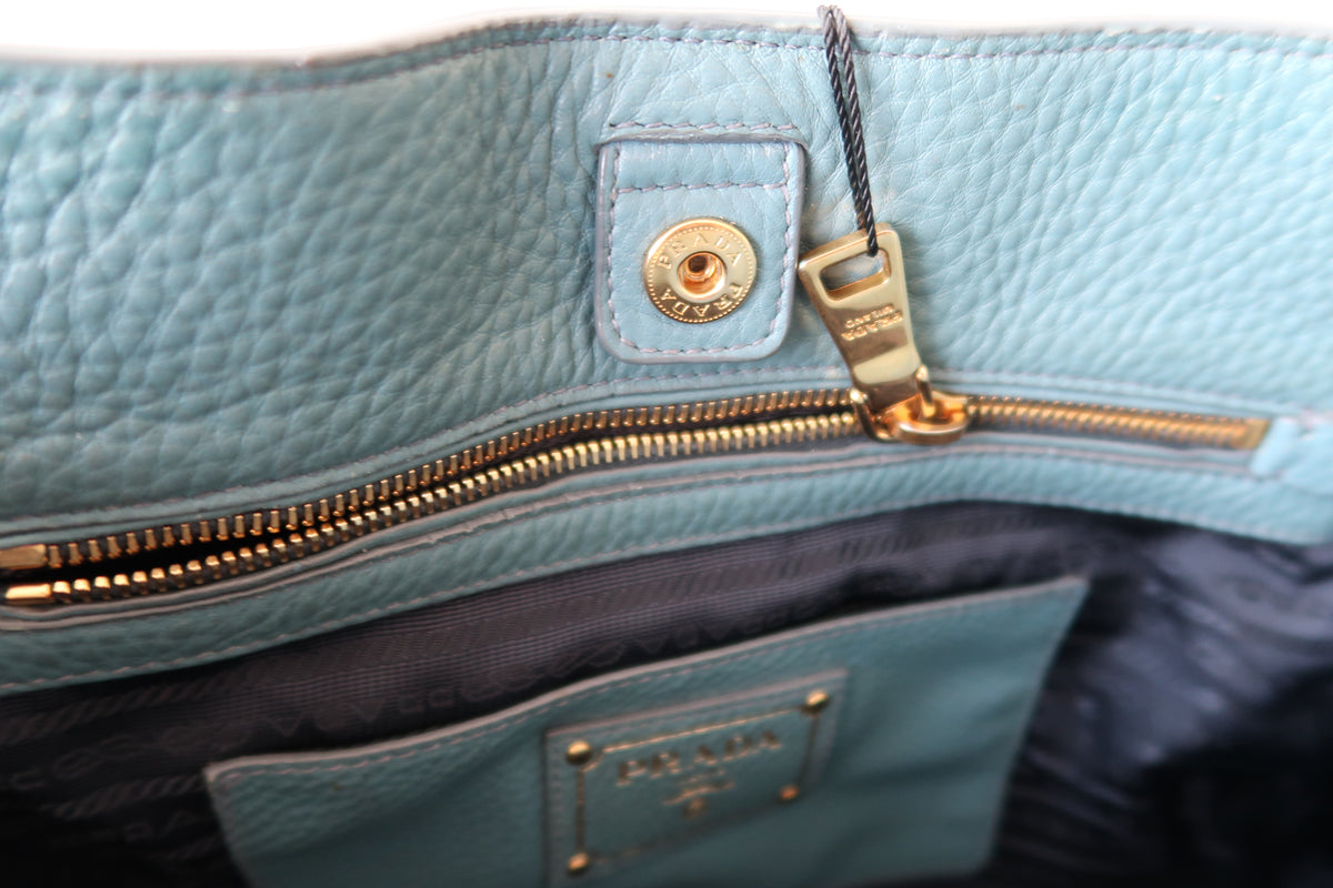 Prada Vitello Daino Leather Tote - Blue