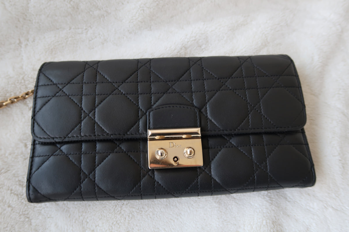 Christian Dior Lambskin Cannage Miss Dior Promenade Wallet on Chain Shoulder Bag Black