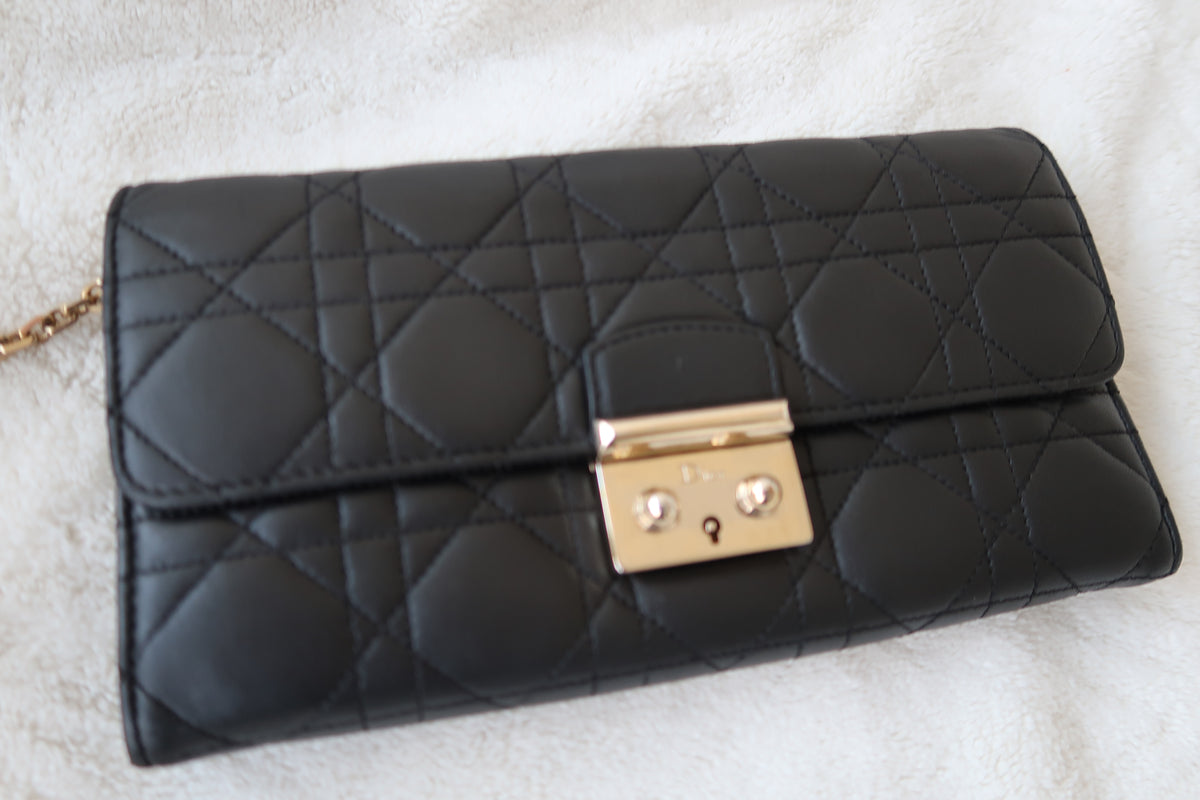Christian Dior Lambskin Cannage Miss Dior Promenade Wallet on Chain Shoulder Bag Black