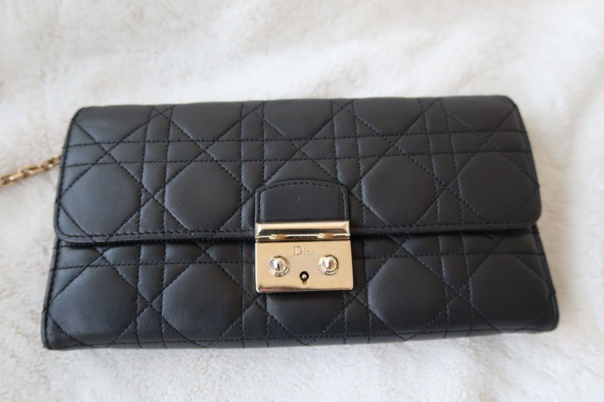 Christian Dior Lambskin Cannage Miss Dior Promenade Wallet on Chain Shoulder Bag Black