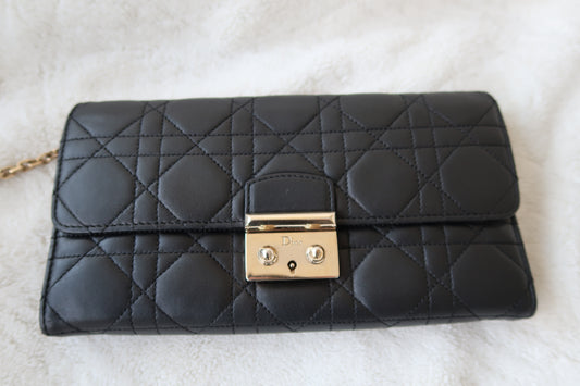Christian Dior Lambskin Cannage Miss Dior Promenade Wallet on Chain Shoulder Bag Black