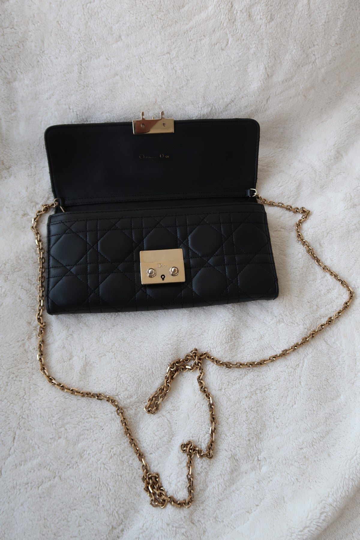 Christian Dior Lambskin Cannage Miss Dior Promenade Wallet on Chain Shoulder Bag Black