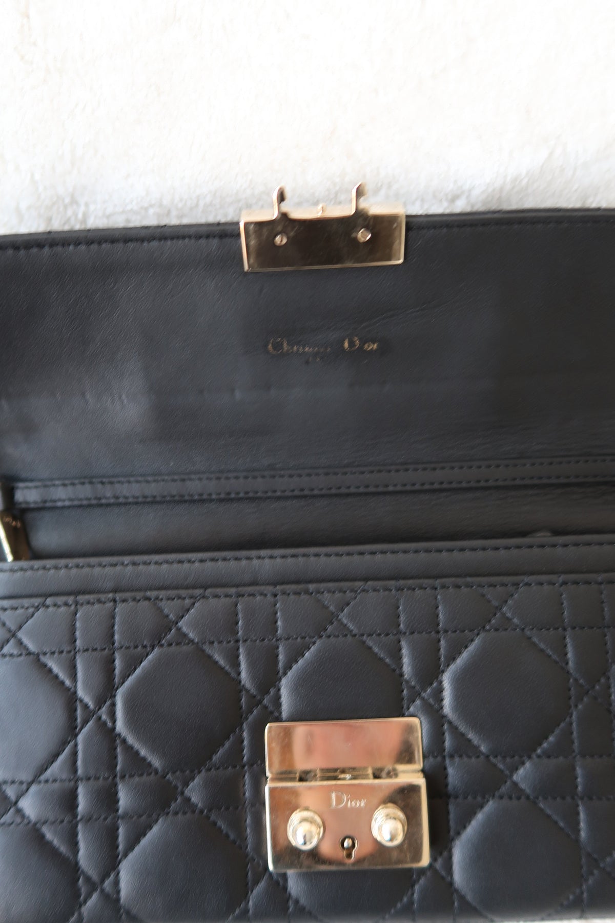 Christian Dior Lambskin Cannage Miss Dior Promenade Wallet on Chain Shoulder Bag Black