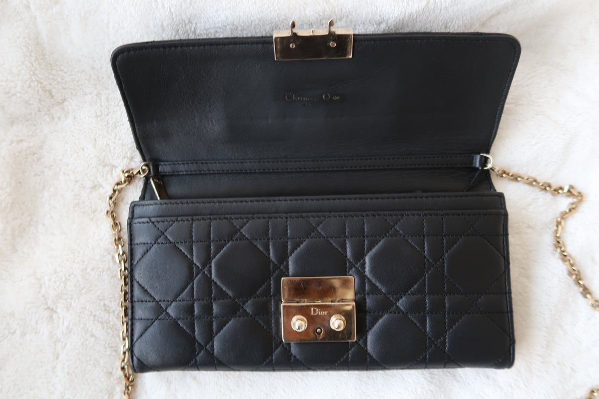 Christian Dior Lambskin Cannage Miss Dior Promenade Wallet on Chain Shoulder Bag Black