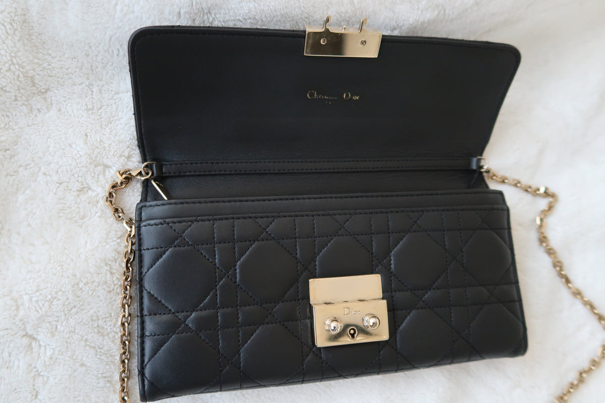 Christian Dior Lambskin Cannage Miss Dior Promenade Wallet on Chain Shoulder Bag Black