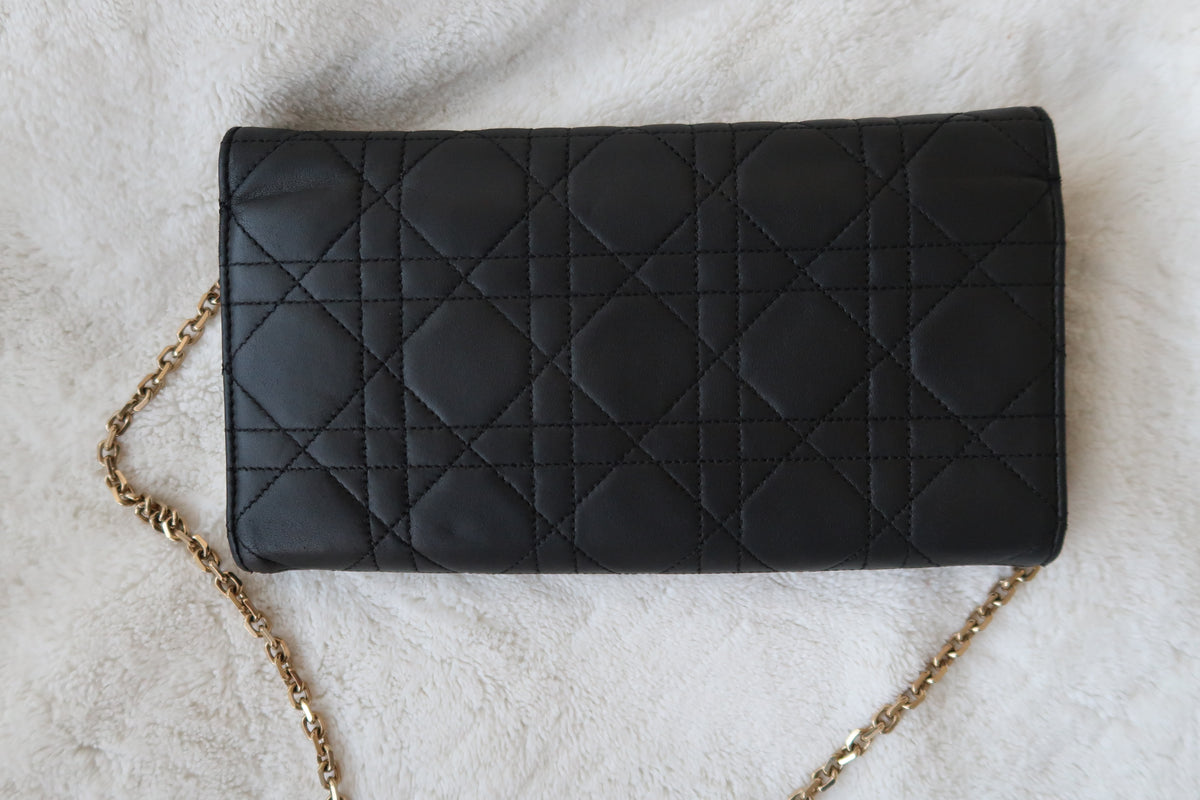 Christian Dior Lambskin Cannage Miss Dior Promenade Wallet on Chain Shoulder Bag Black
