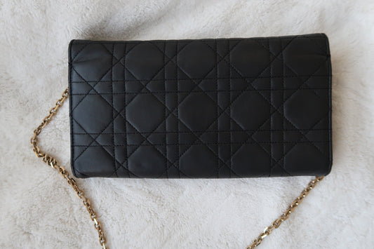 Christian Dior Lambskin Cannage Miss Dior Promenade Wallet on Chain Shoulder Bag Black
