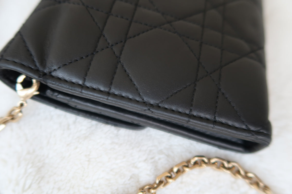 Christian Dior Lambskin Cannage Miss Dior Promenade Wallet on Chain Shoulder Bag Black