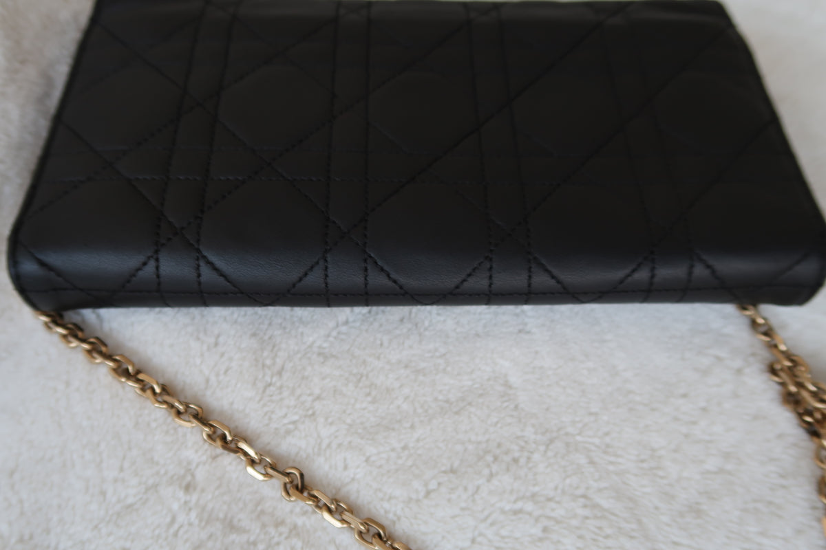 Christian Dior Lambskin Cannage Miss Dior Promenade Wallet on Chain Shoulder Bag Black